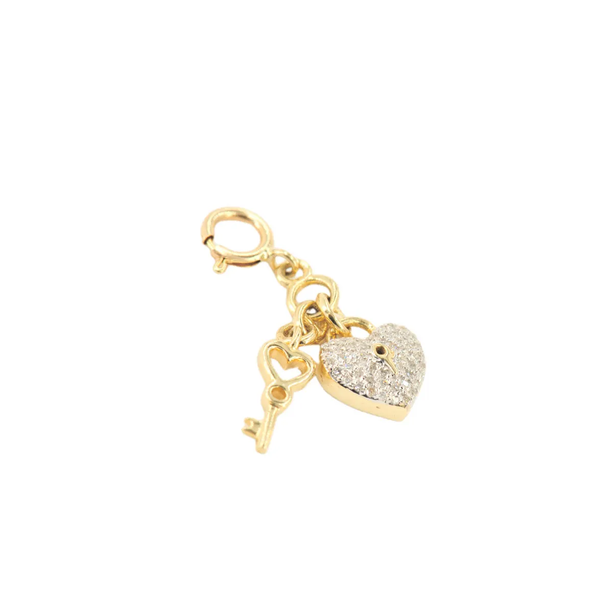 10k Yellow Gold and Diamond 'Heart Lock and Key' Charm - 10068
