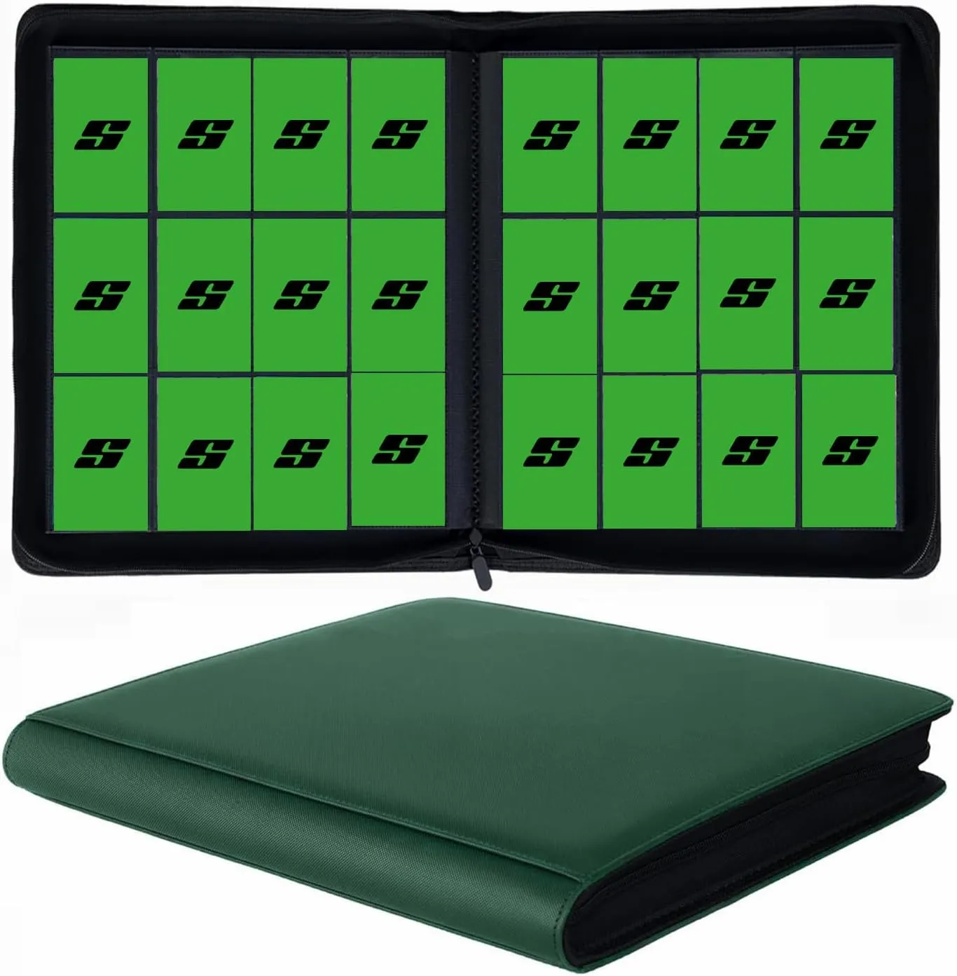 12 Pocket 720 Pockets Trading Card Binder, Ringless Side Loading Card Holder Album, Trading Card Album Fit for YuGiOh, MTG, TCG, Game, Sports, Business Cards (Green)