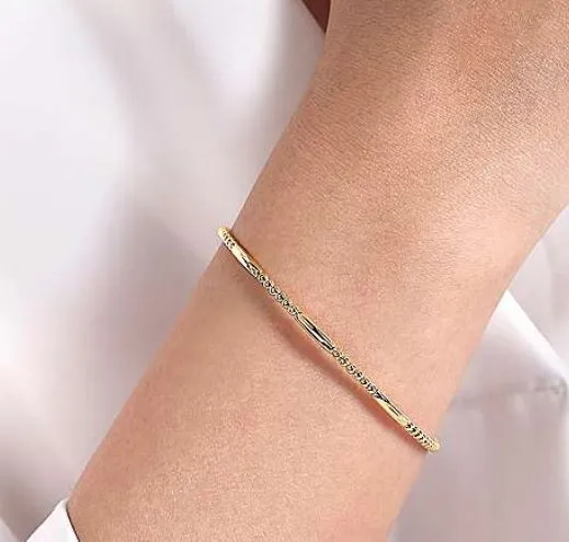 14K White Gold Bujukan Bead Cuff Bracelet with Pyramid Stations