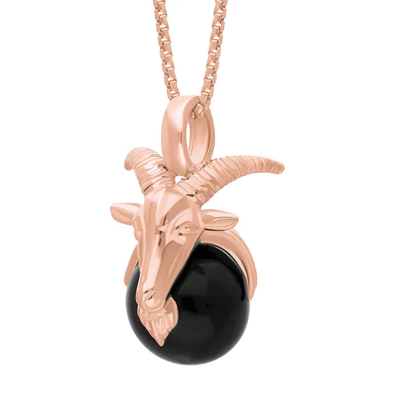 18ct Rose Gold Whitby Jet Zodiac Capricorn 9mm Bead Pendant