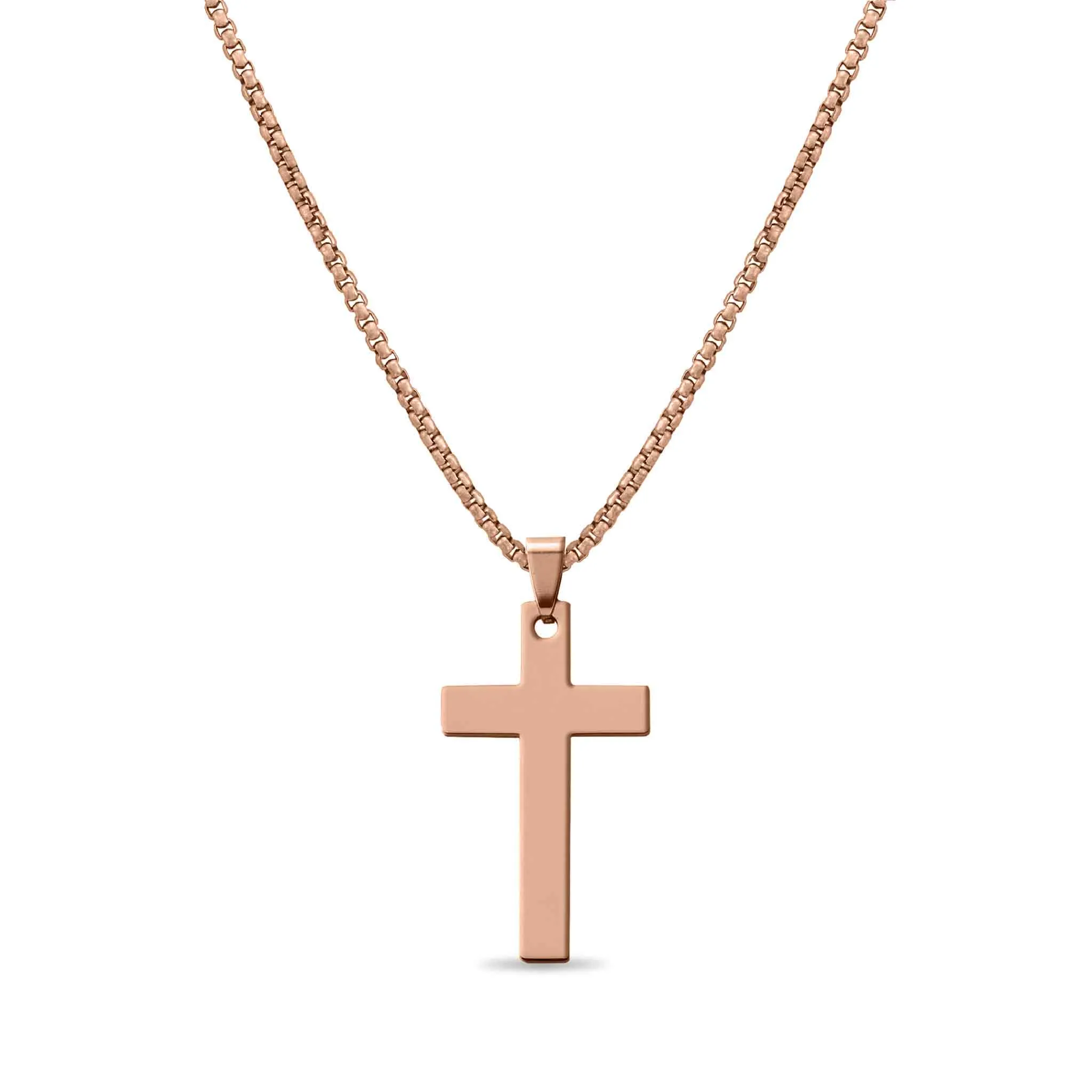 18K PVD Coated Stainless Steel Cross Pendant With Rounded Box Chain / SBB0291