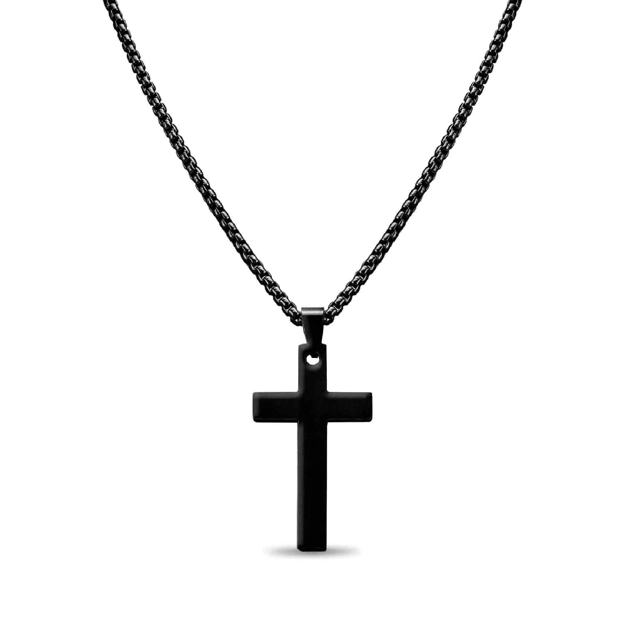 18K PVD Coated Stainless Steel Cross Pendant With Rounded Box Chain / SBB0291