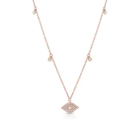 18K Rose Gold Pave Diamond Evil Eye Dangle Pendant Necklace