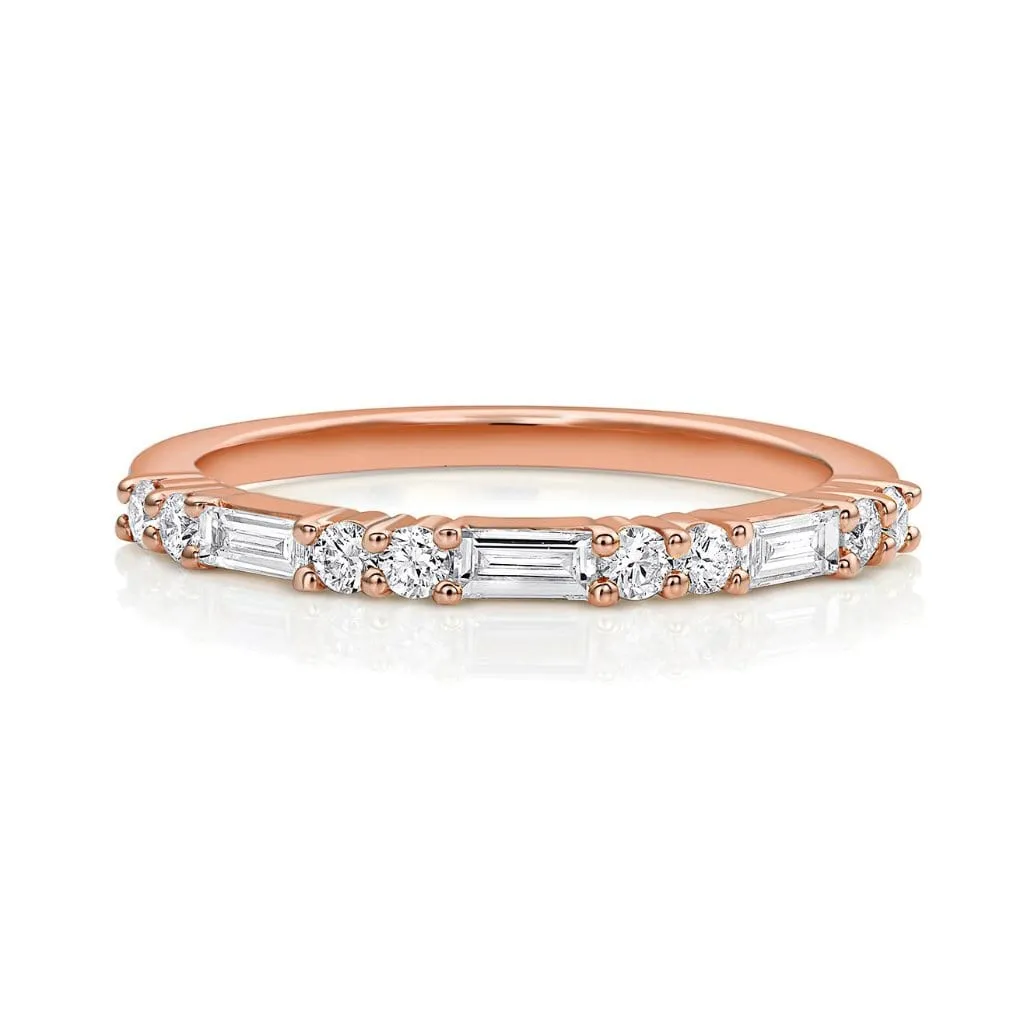 18kt Rose Gold Baguette & Round Brilliant Diamond Half Band