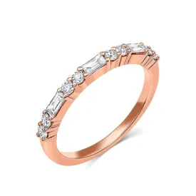 18kt Rose Gold Baguette & Round Brilliant Diamond Half Band