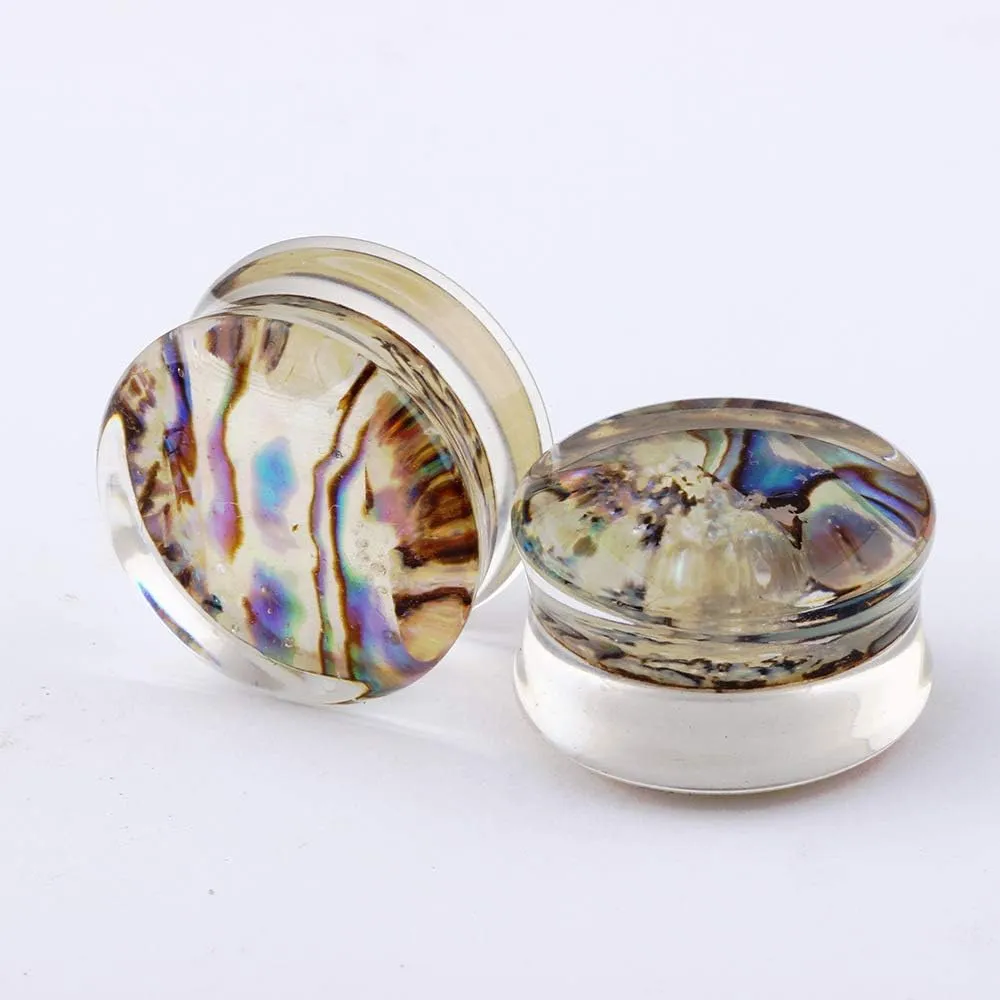 2 Pcs 6mm(2G) Acrylic Abalone Shell Pattern Ear Gauges Plugs Dual Horn Expander Piercing Jewelry For Men And Women