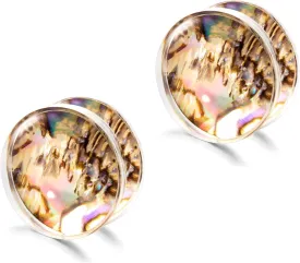 2 Pcs 6mm(2G) Acrylic Abalone Shell Pattern Ear Gauges Plugs Dual Horn Expander Piercing Jewelry For Men And Women