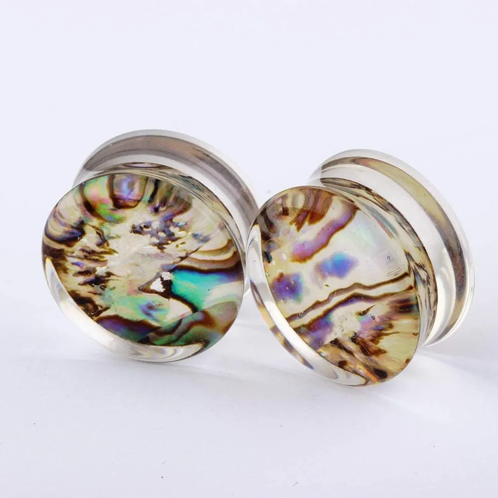 2 Pcs 6mm(2G) Acrylic Abalone Shell Pattern Ear Gauges Plugs Dual Horn Expander Piercing Jewelry For Men And Women