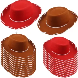 20 Pack Child Cowboy Hat Felt Western Cowgirl Hat with Neck Drawstring for Kids Cowboy Theme Party Supplies Costume Accessory Brown and Red