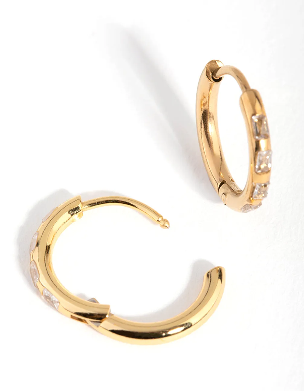 24 Carat Gold Plated Surgical Steel Diamante Huggie Earrings