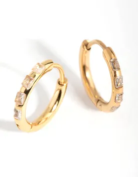 24 Carat Gold Plated Surgical Steel Diamante Huggie Earrings