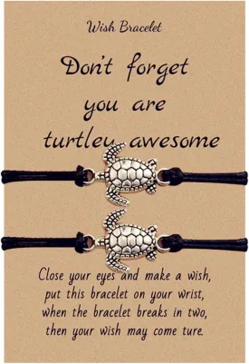 2Pcs Sea Turtle Anklet Bracelets Set Handmade Boho Silver Turtle Ocean Animal Inspirational Adjustable String Bracelet with Card for Men Women BFF Couples Bohemian Summer Hawaiian Beach Holiday Jewelry