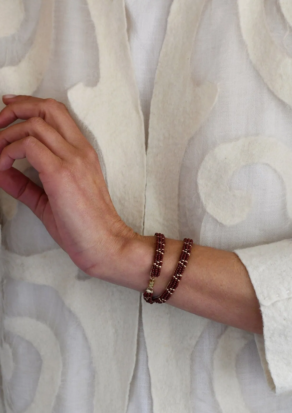 3 Dot Triangle XS Double Wrap Bracelet - BURGUNDY
