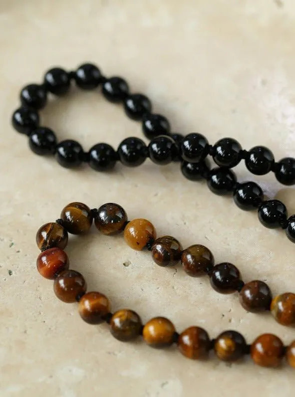 925 Silver Clasp 6mm Black Onyx Beaded Choker Necklace