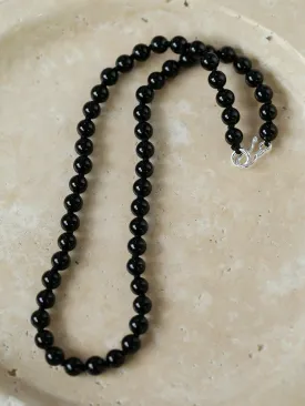 925 Silver Clasp 6mm Black Onyx Beaded Choker Necklace