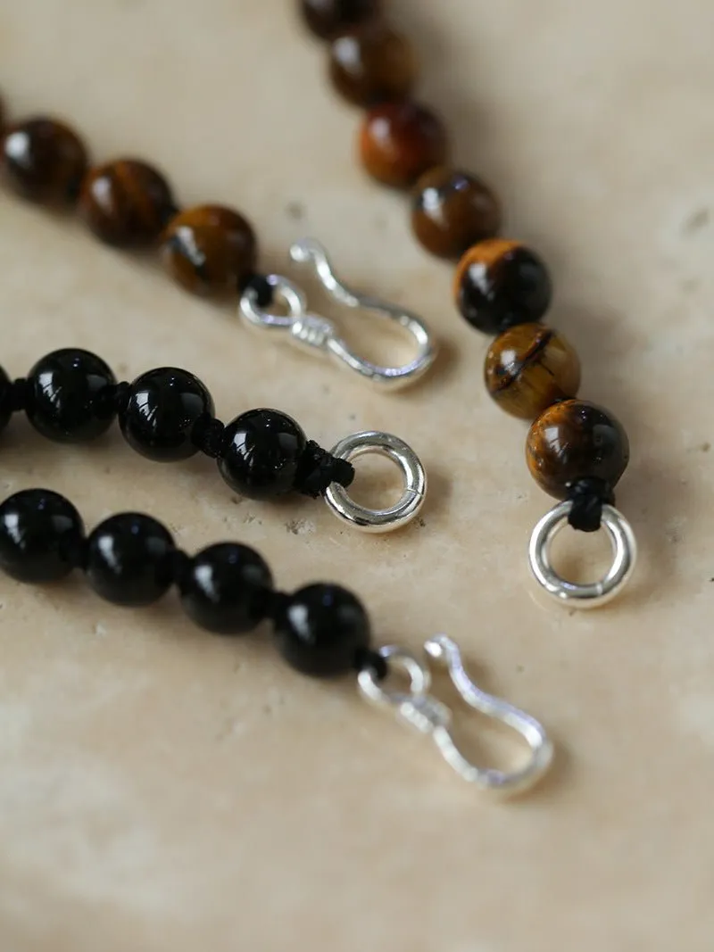 925 Silver Clasp 6mm Black Onyx Beaded Choker Necklace