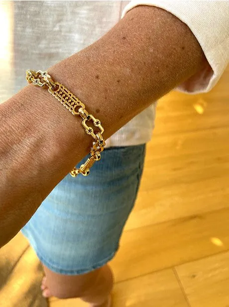 9mm Gold Filled Bonded Stars and Bars Bracelet 8.5/9 Inches