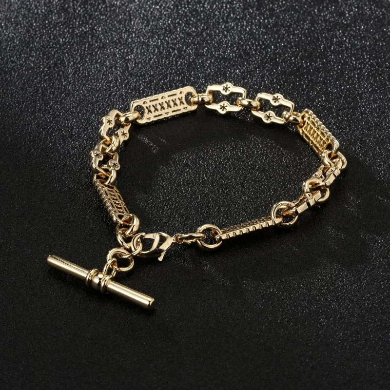 9mm Gold Filled Bonded Stars and Bars T-Bar Bracelet 8/9 Inch