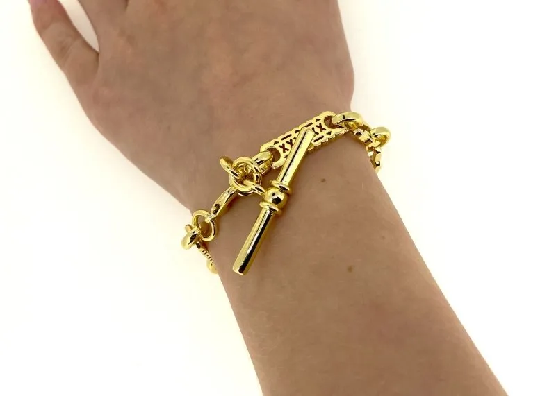 9mm Gold Filled Bonded Stars and Bars T-Bar Bracelet 8/9 Inch