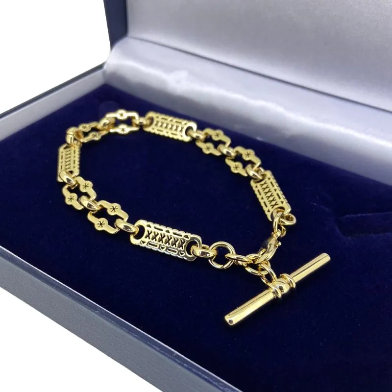 9mm Gold Filled Bonded Stars and Bars T-Bar Bracelet 8/9 Inch