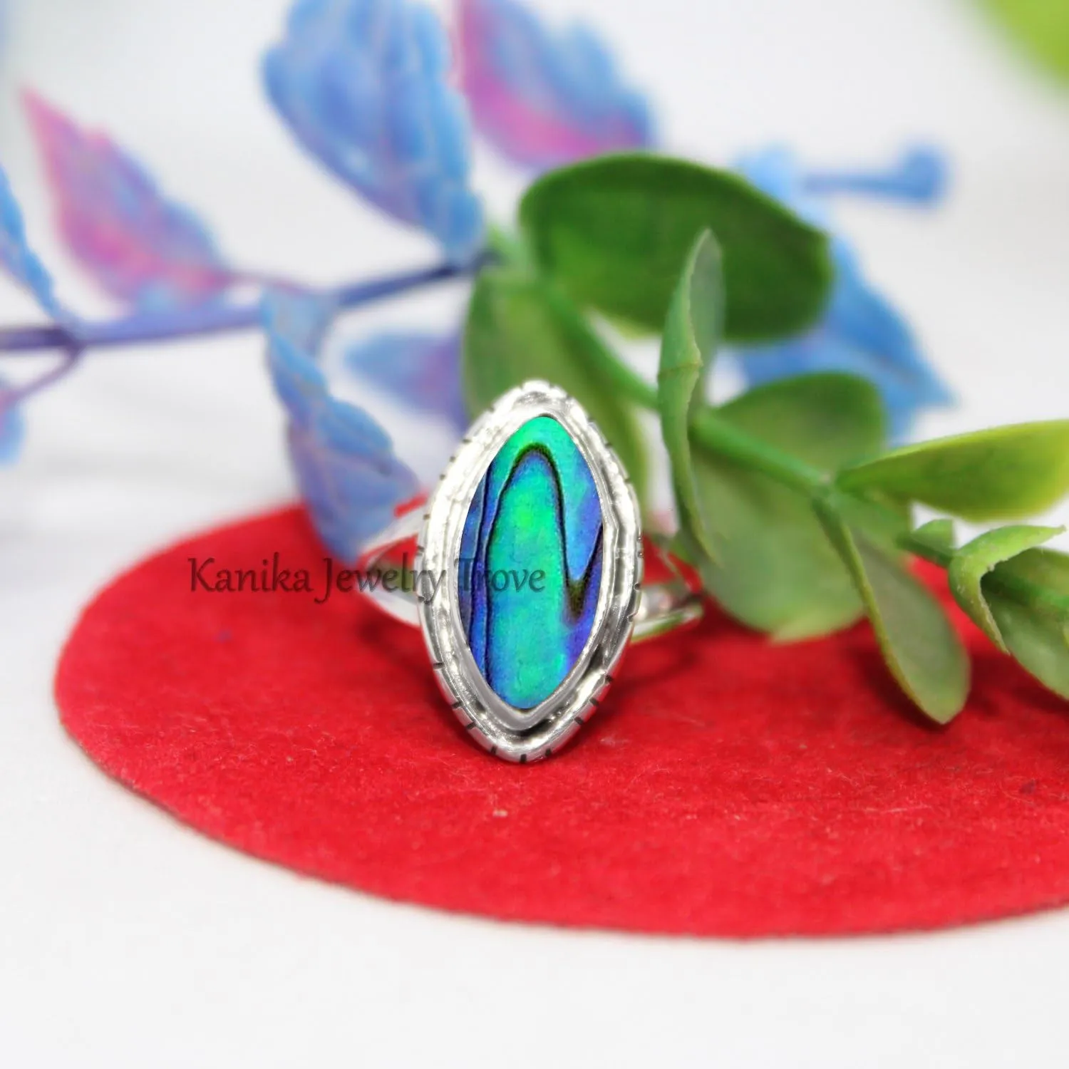 Abalone Shell Gemstone Solid Sterling Silver Handmade Jewelry Ring Mother's Day Gift, Ring for Women & Girl