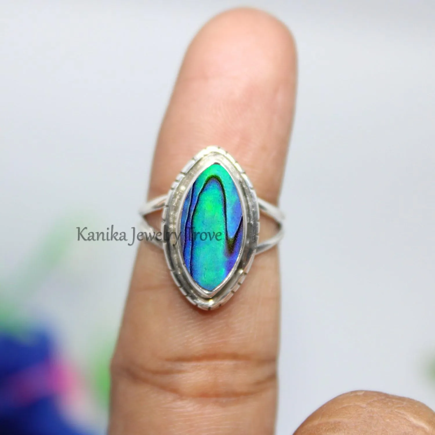 Abalone Shell Gemstone Solid Sterling Silver Handmade Jewelry Ring Mother's Day Gift, Ring for Women & Girl