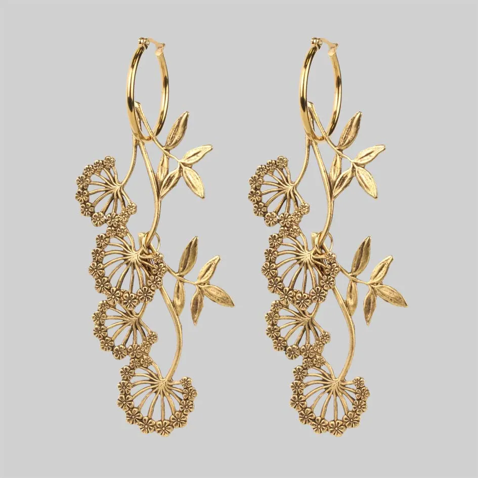 AELLA. Floral Drop Hoop Earrings - Gold