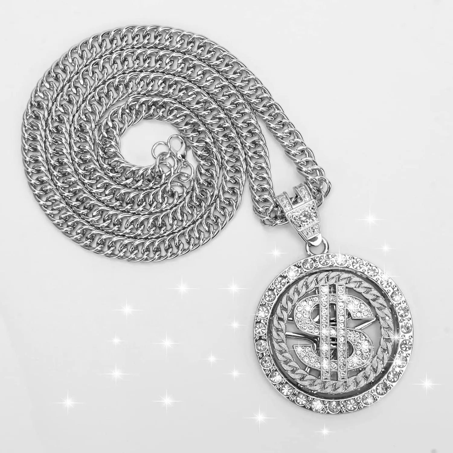 AHIER Gold Necklace Chain with Dollar Sign, 18K Gold Plated Hip Hop Chain Necklace Pendant for Men, 30inch (Rotatable,Lion Head)