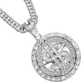 AHIER Gold Necklace Chain with Dollar Sign, 18K Gold Plated Hip Hop Chain Necklace Pendant for Men, 30inch (Rotatable,Lion Head)