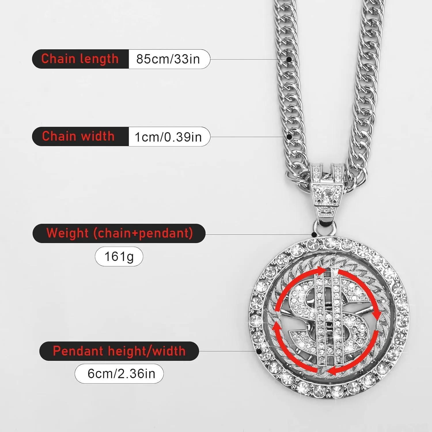 AHIER Gold Necklace Chain with Dollar Sign, 18K Gold Plated Hip Hop Chain Necklace Pendant for Men, 30inch (Rotatable,Lion Head)