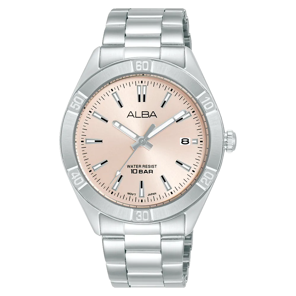 Alba Active Stainless Steel Pink Dial Watch AG8M97X