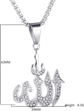 Allah Pendant With 22 inch Link Chain Necklace Mulsim Jewelry (silver plated)