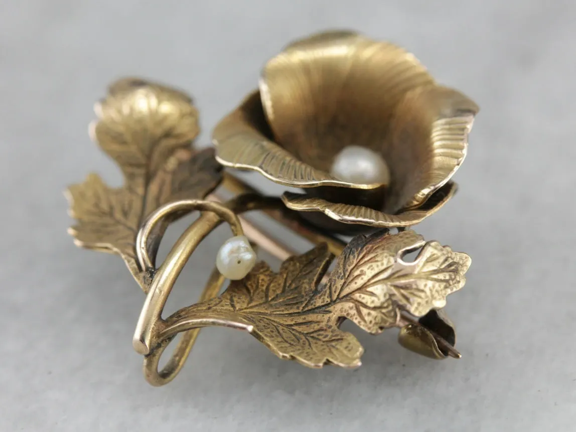 Antique Victorian Pearl Flower Pin