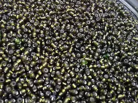 Army Green Transparent Silverline Round Rocaille Glass Seed Beads (Wholesale)