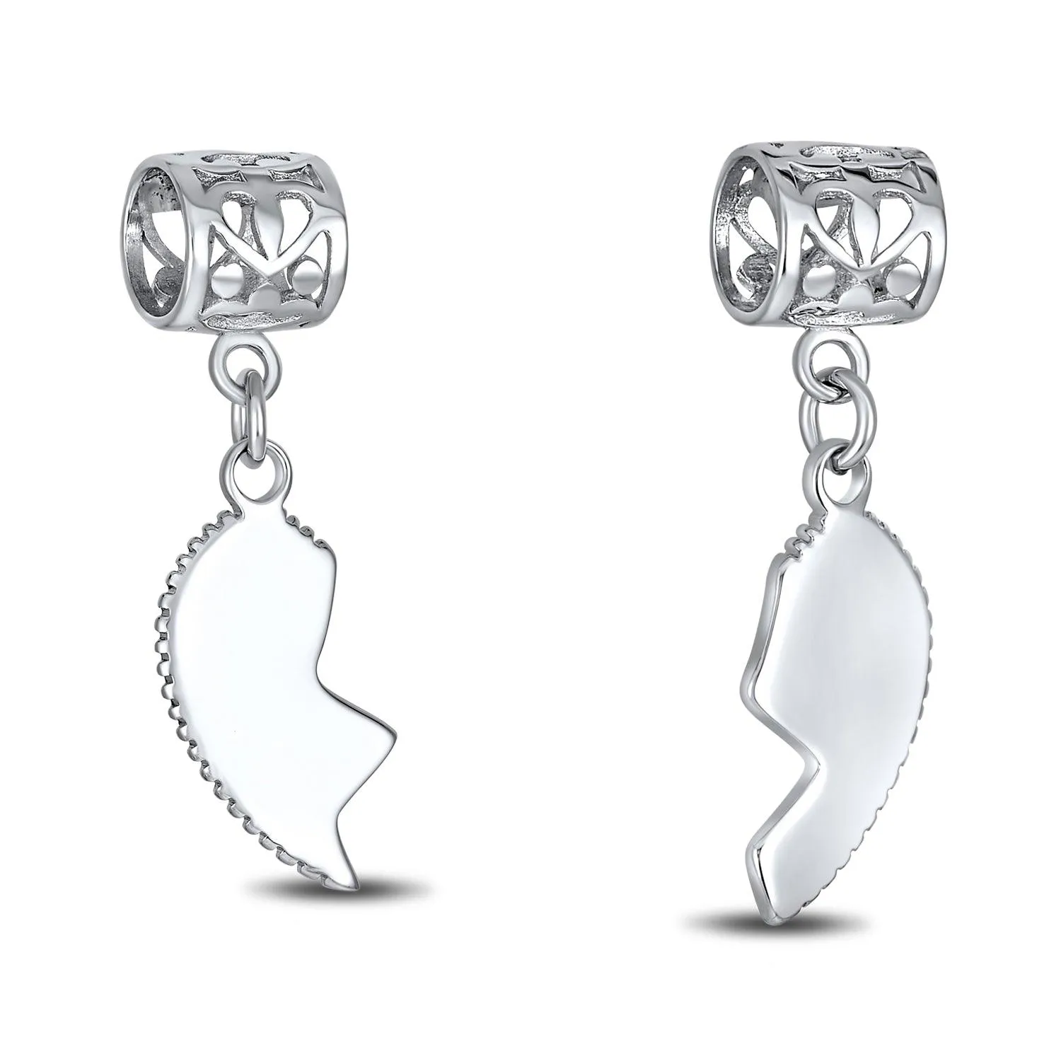 Aunt Niece Puzzle 2PC Split Heart Dangle Bead Charm Sterling Silver