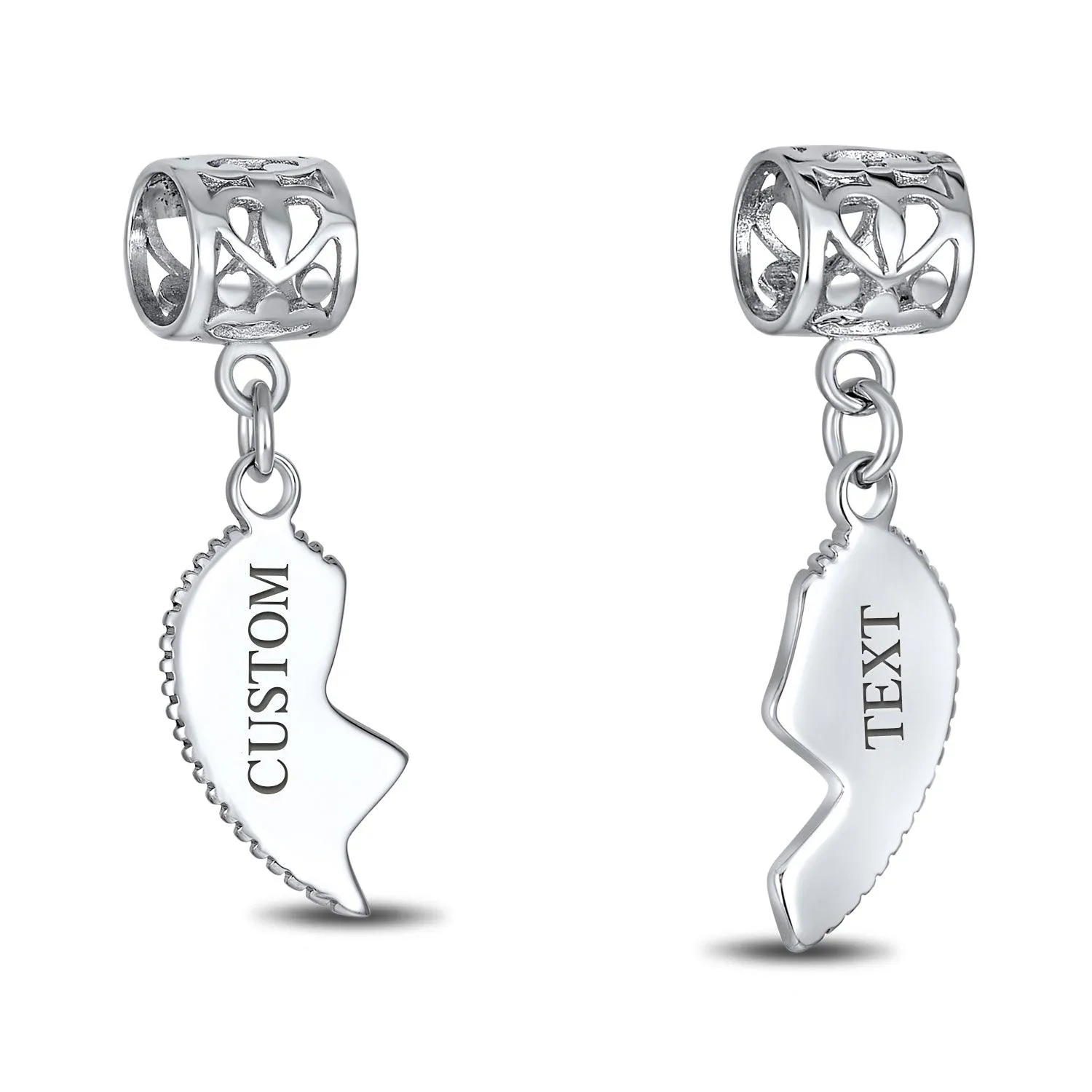 Aunt Niece Puzzle 2PC Split Heart Dangle Bead Charm Sterling Silver