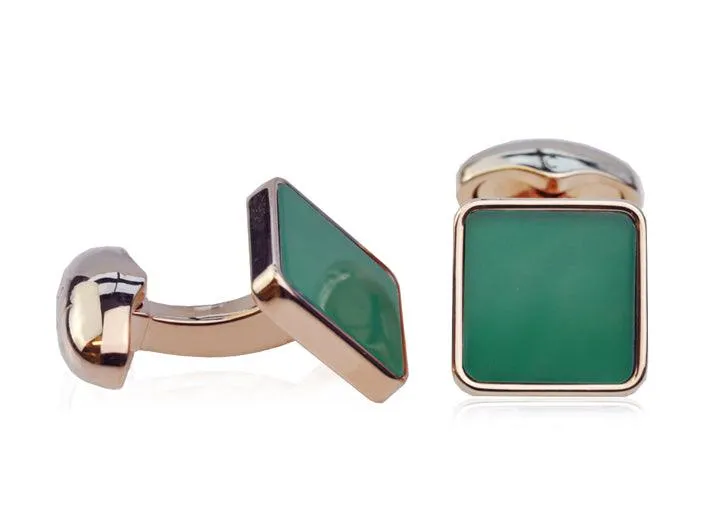 Babette Wasserman Key Stone Green Agate Cufflinks