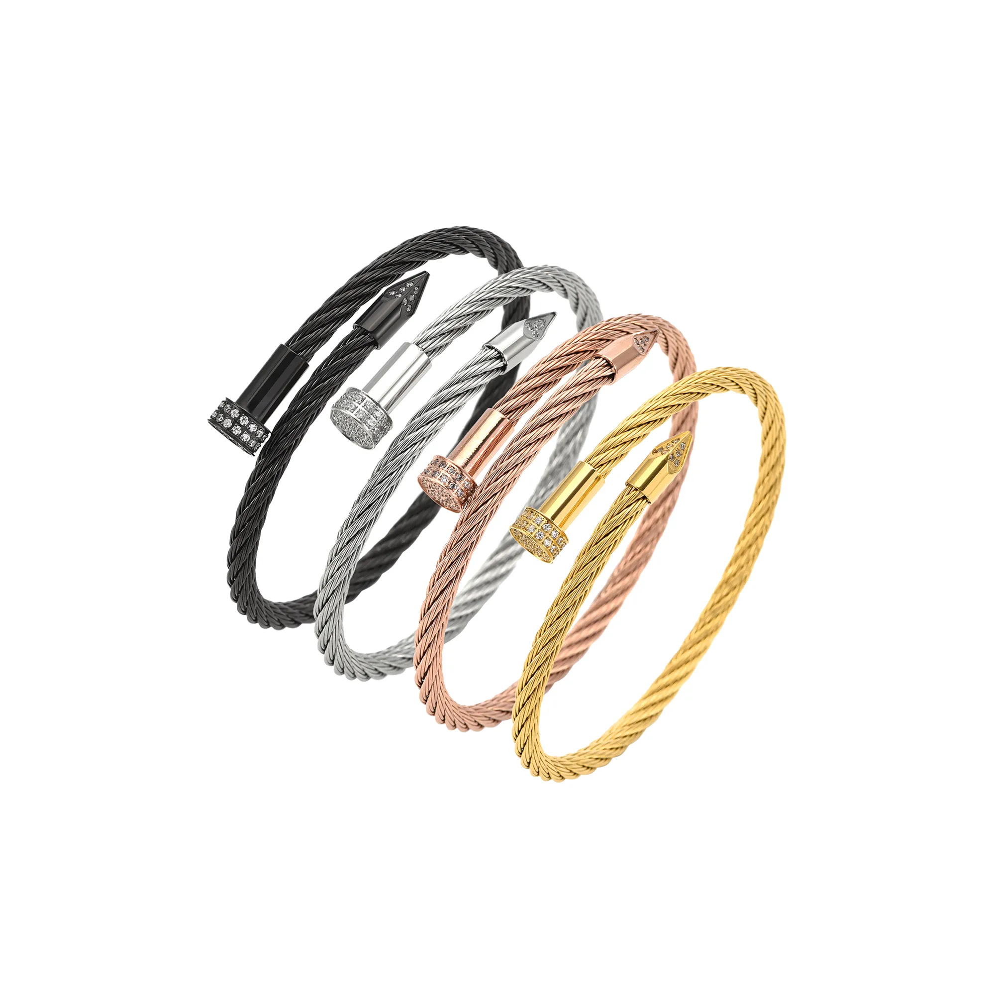 BG005G B.Tiff Gold Plated Pavé Pointe Cable Bangle Bracelet