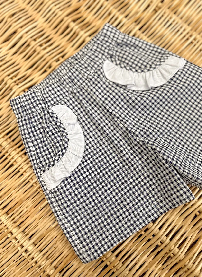 Blue little check Girly Shorts