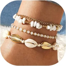 Bohemian Sea Shell Conch Beads Anklets for Women Colorful Beaded Turquoise Bead Chain Ankle Bracelets Hawaiian Summer Beachy Foot Jewelry