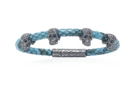Bracelet LivingSkull Men Python Leather & Four Human Skulls