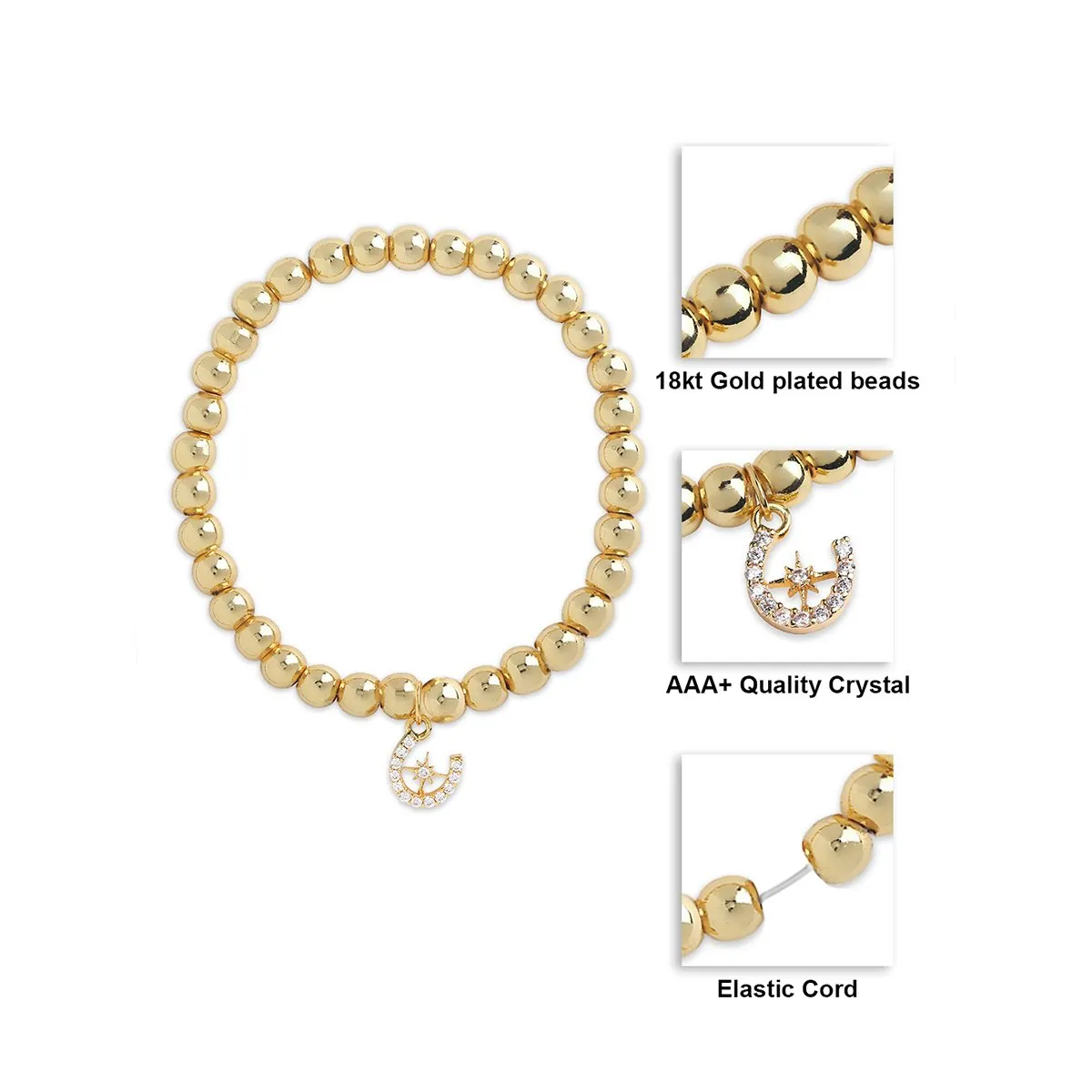Brass 18k Horseshoe Starburst Embllishment Bracelet For Women
