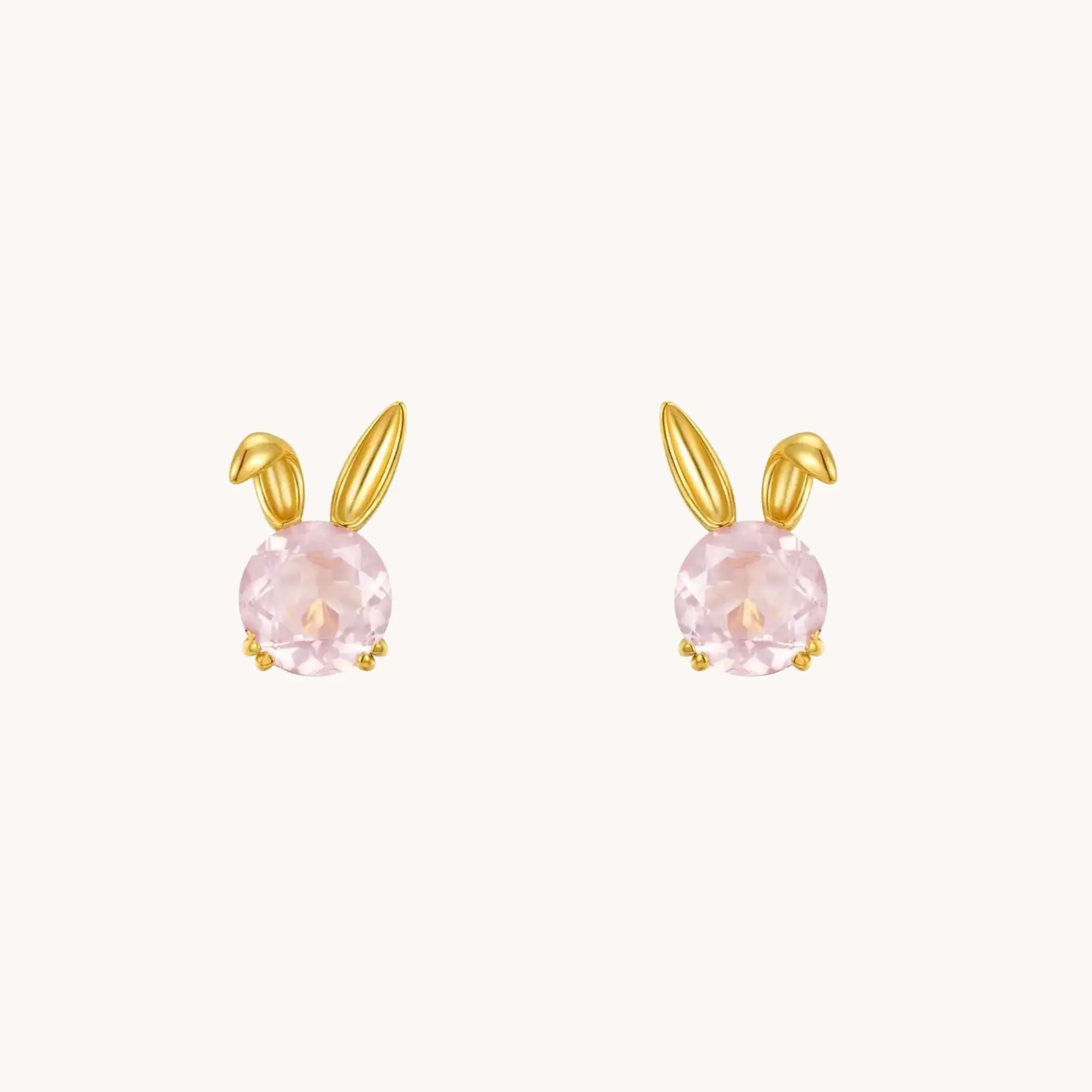 Bunny Rose Quartz Gold Stud Earrings W.