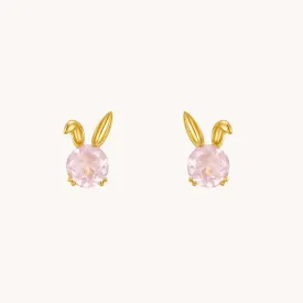 Bunny Rose Quartz Gold Stud Earrings W.