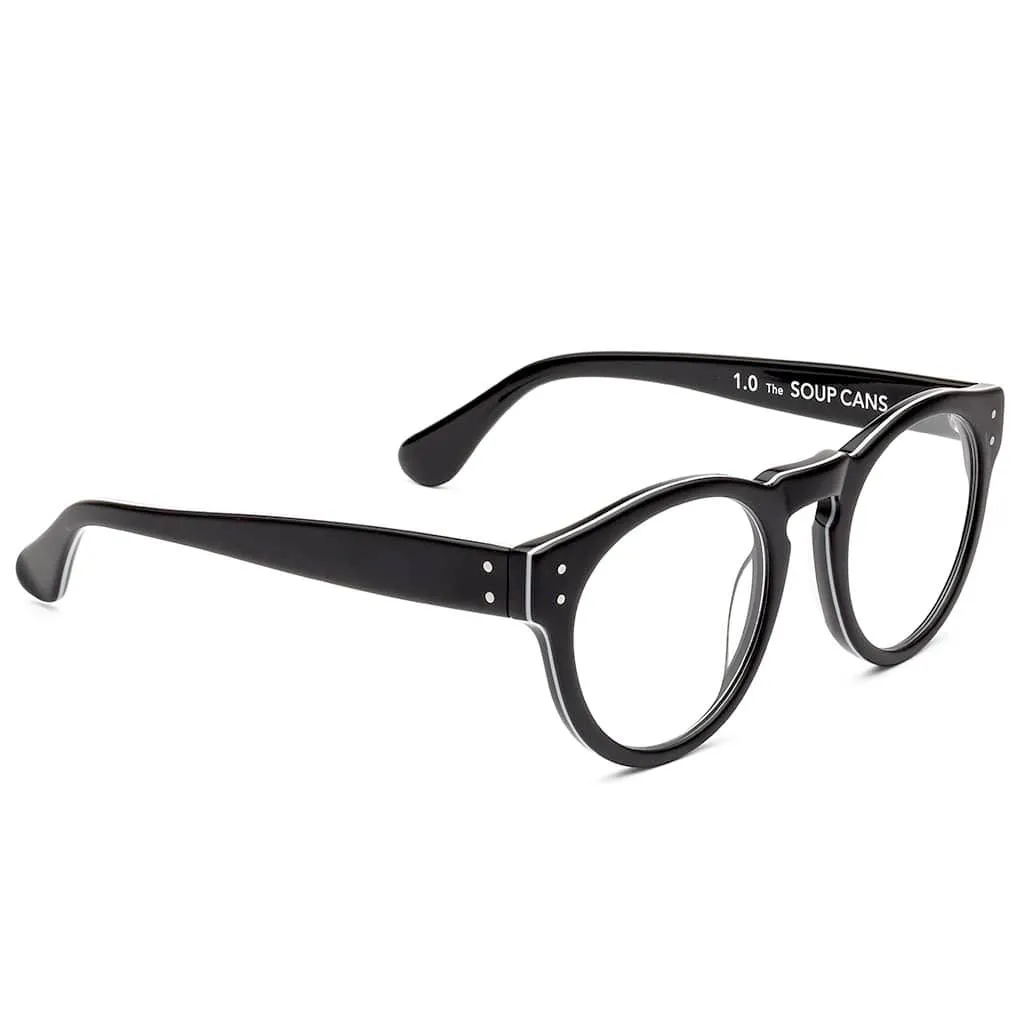 Caddis Reading Glasses, Soup Cans, Black White Pin