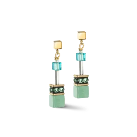 Coeur De Lion GeoCUBE® Iconic Gold Green-Turquoise Earrings
