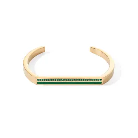 Coeur De Lion Gold and Green Crystal Square Stripes Bangle Cuff
