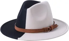 Cowboy Hat,Color Matching Fedora Hats for Women Men Thick Fabric Cowboy with Large Brim Western Felt Casual Hats
