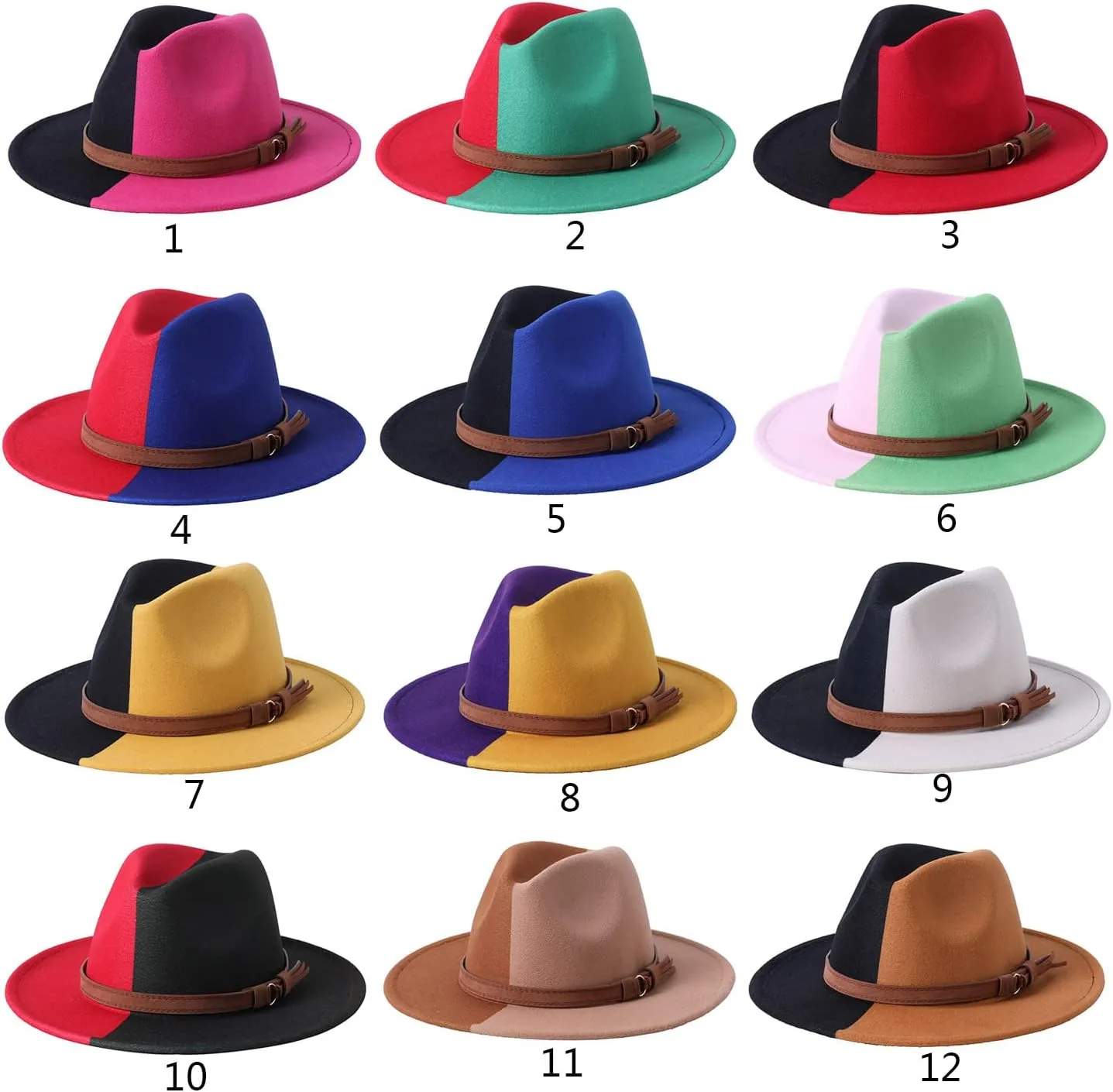 Cowboy Hat,Color Matching Fedora Hats for Women Men Thick Fabric Cowboy with Large Brim Western Felt Casual Hats