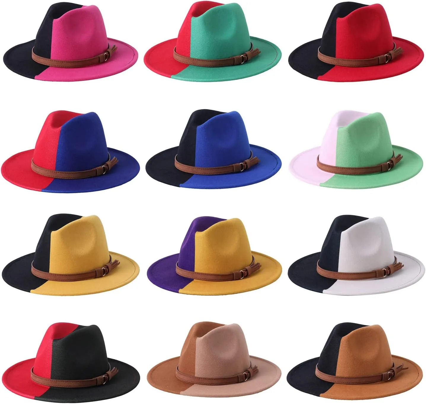 Cowboy Hat,Color Matching Fedora Hats for Women Men Thick Fabric Cowboy with Large Brim Western Felt Casual Hats
